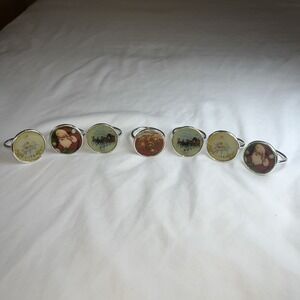 Silver Plated Colorful Christmas Napkin Rings Vintage Bells Santa‎ Set Of 7